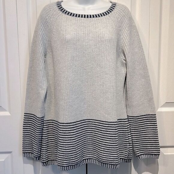 Rachel Zoe Grey/Navy Crewneck Sweater Size Large‎ - Picture 1 of 9